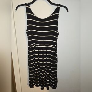 Elegant Black and White Striped Midi Dress